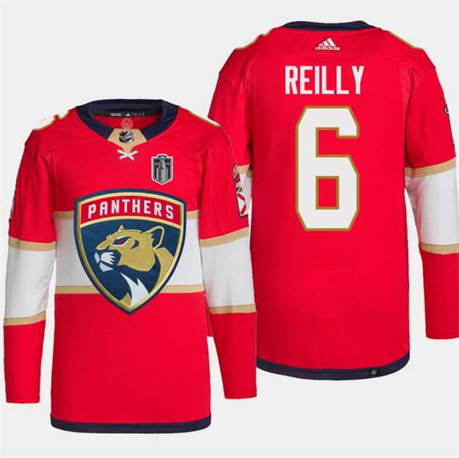 Mens Florida Panthers #6 Mike Reilly Red 2024 Stanley Cup Final Patch Stitched Jersey Dzhi->florida panthers->NHL Jersey